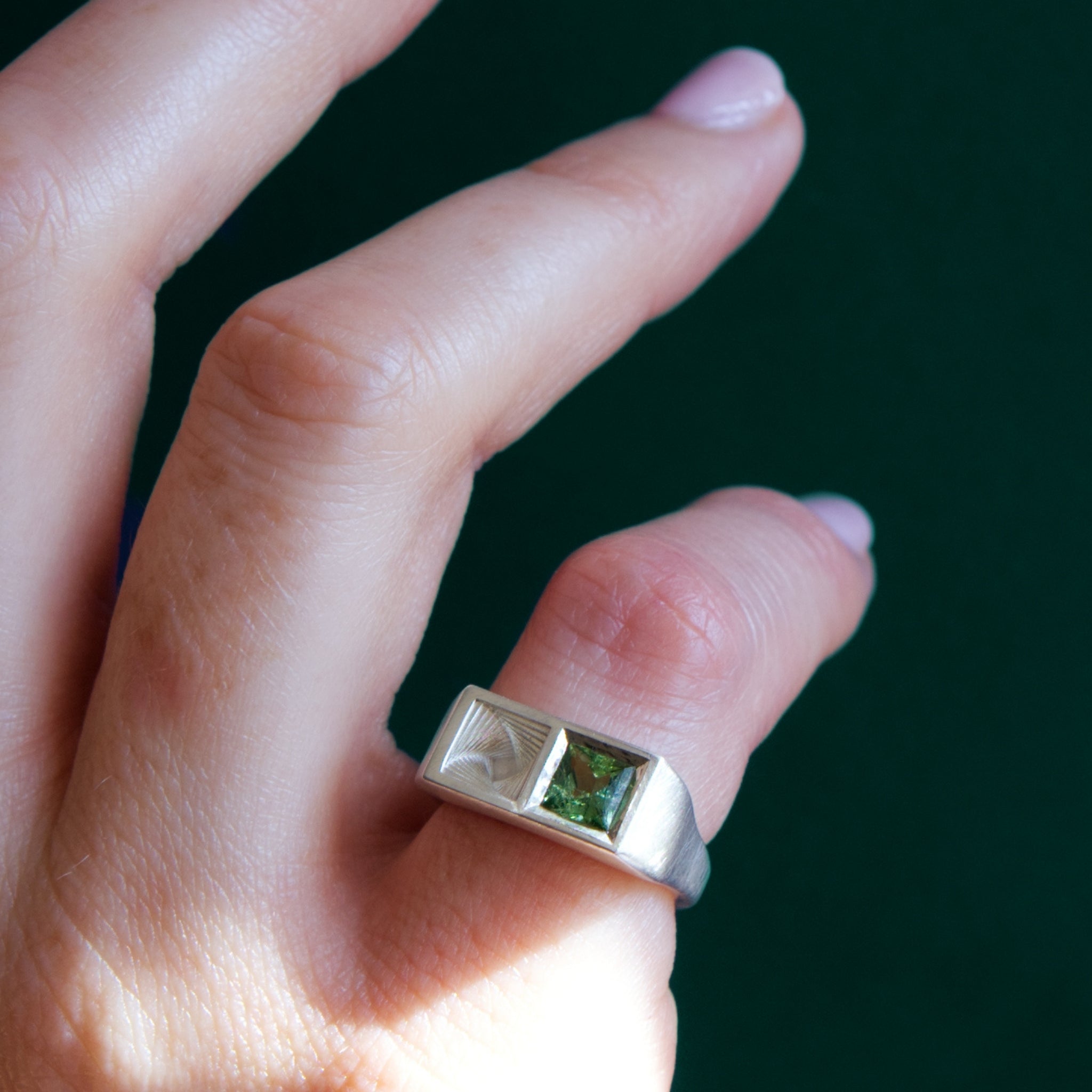Duo Square Ring in Sterling Silver and Tourmaline