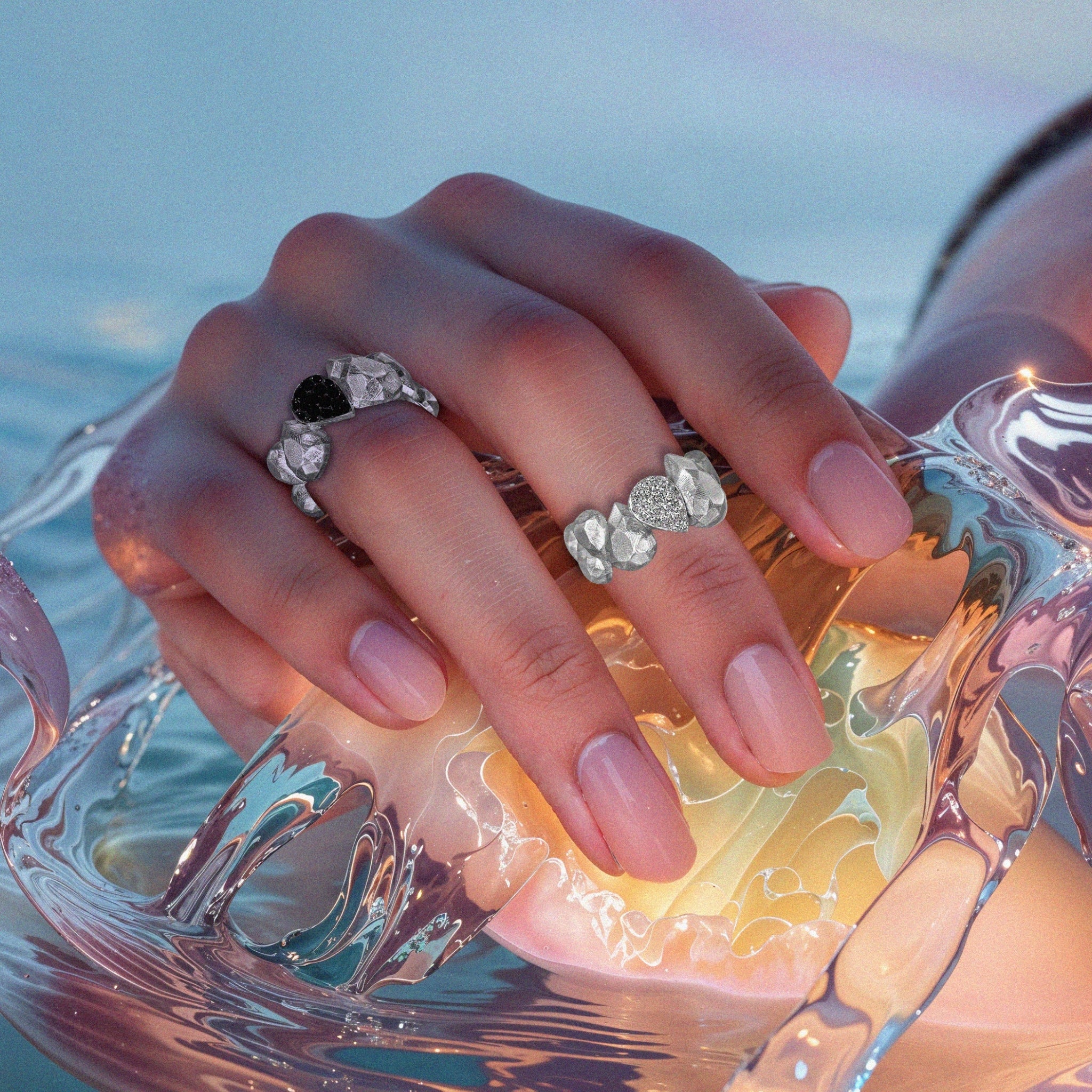 Pepita Cluster Ring in Silver and White Diamond Pavé