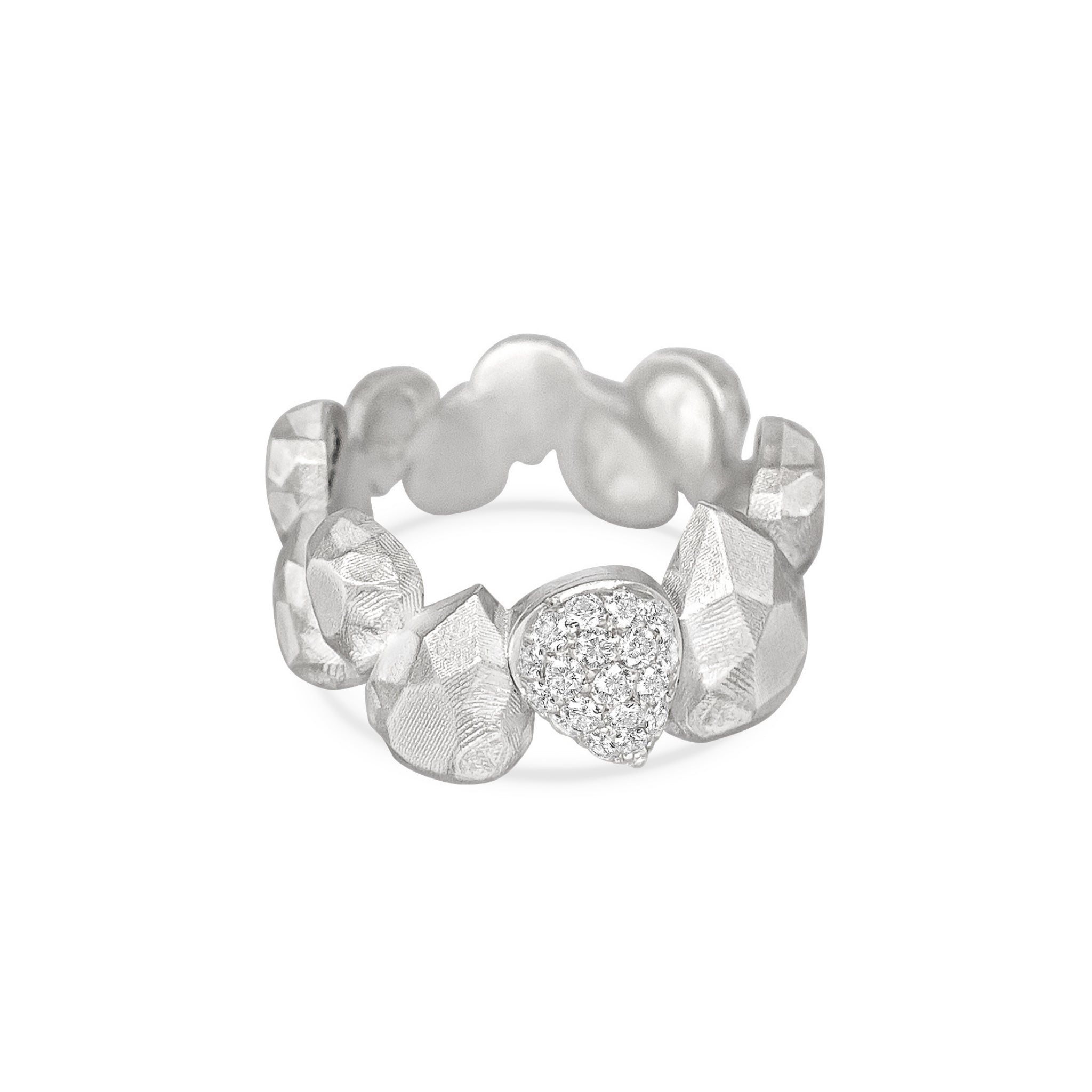 Diamond Pavé Sterling Silver Pepita Cluster Ring