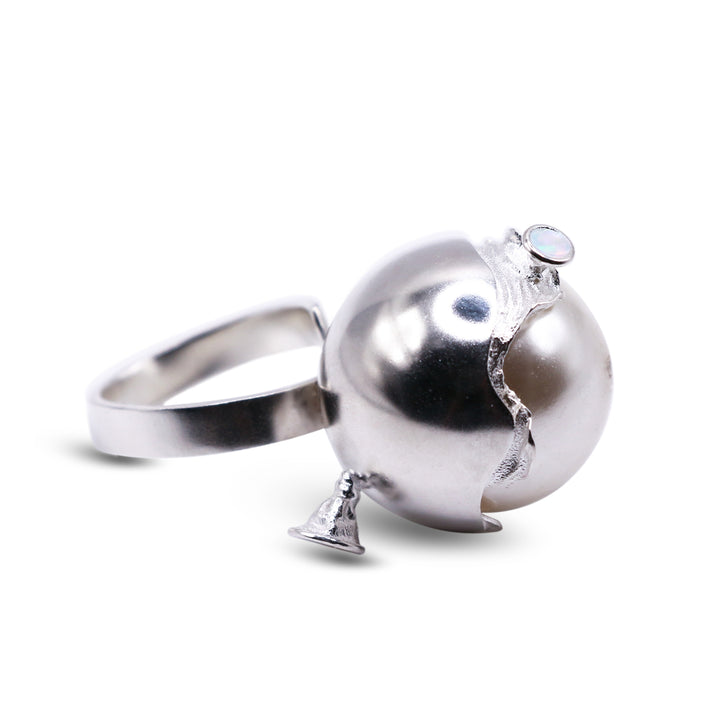 Silver, Pearl and Opal Balloon Monster Ring