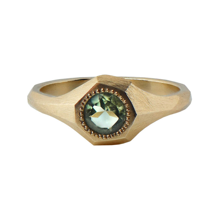 Green Tourmaline Solitaire Faceted Signet Ring