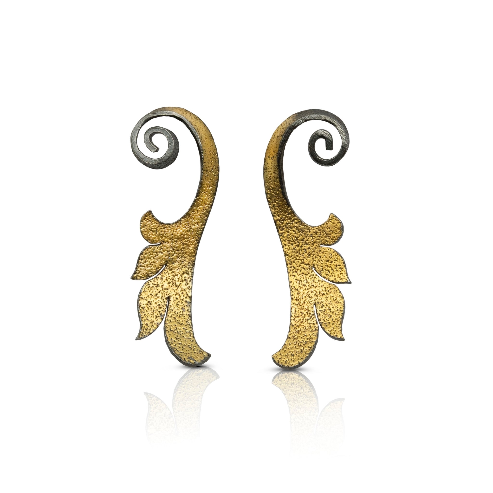 Scroll Acanthus Earrings in Silver and Gold Foil