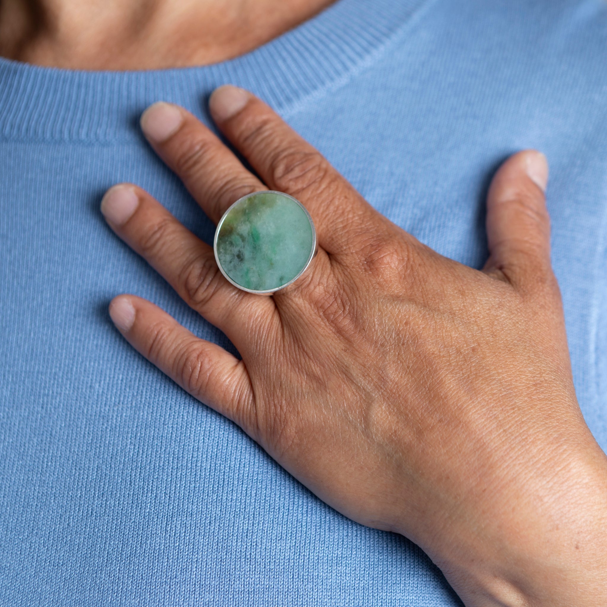 Pegwell Green Jade Ring Cast in Sterling Silver