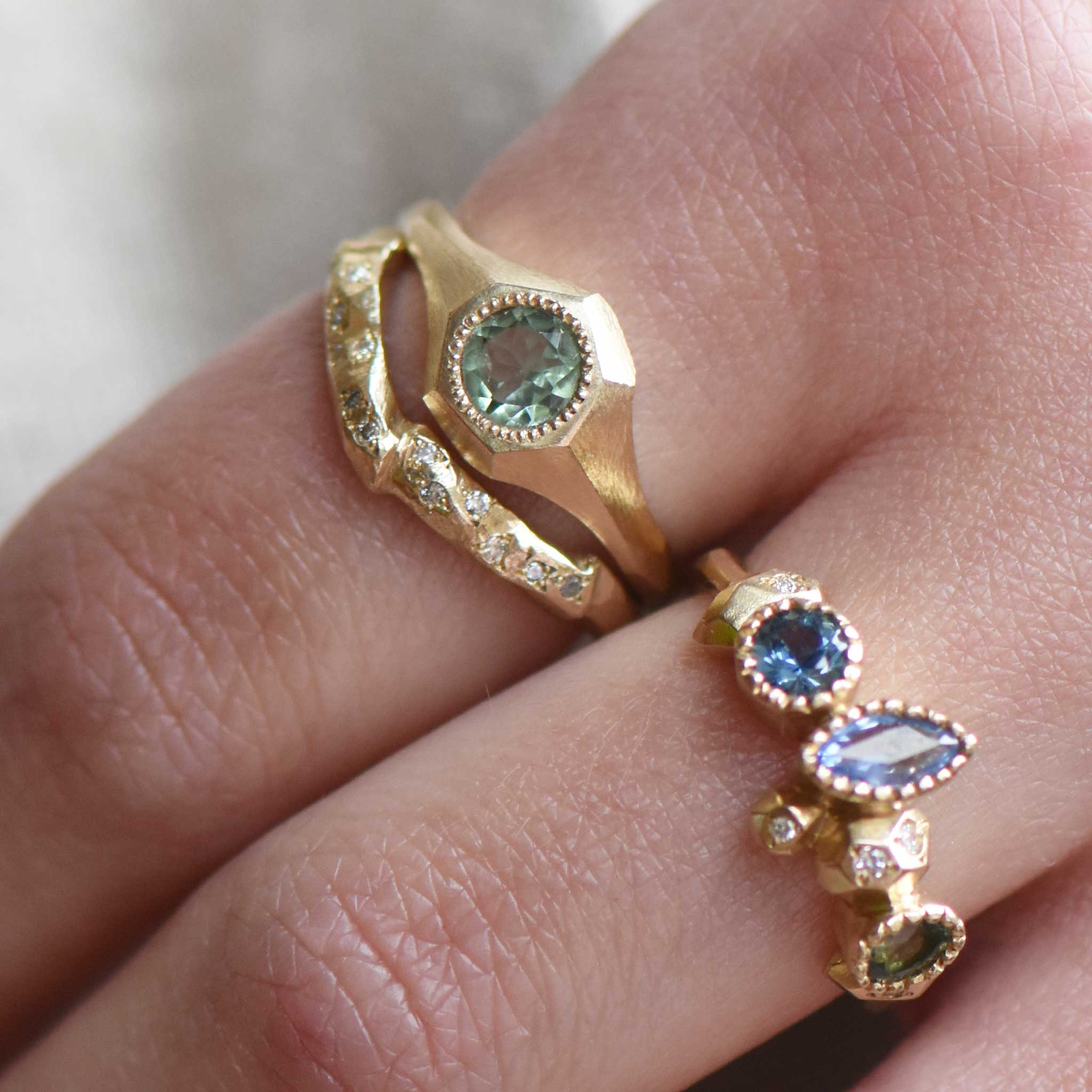 Green Tourmaline Solitaire Faceted Signet Ring