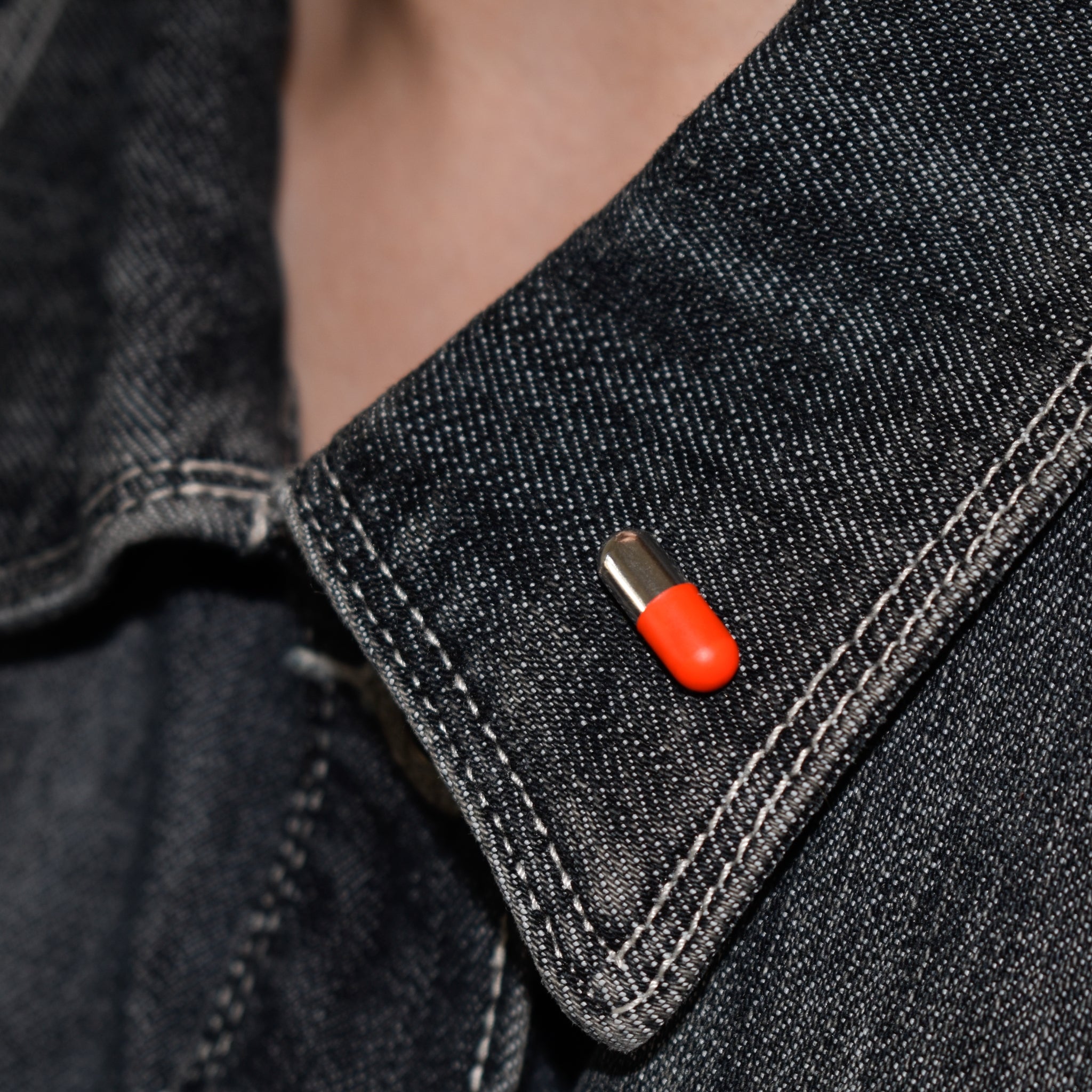 Red Pill Prescription Pin in Lacquered Silver