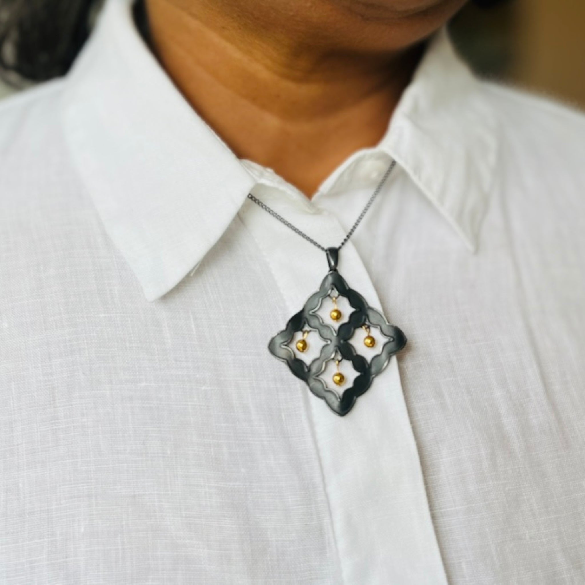 Dazzling Night Lattice Silver and Gold Necklace