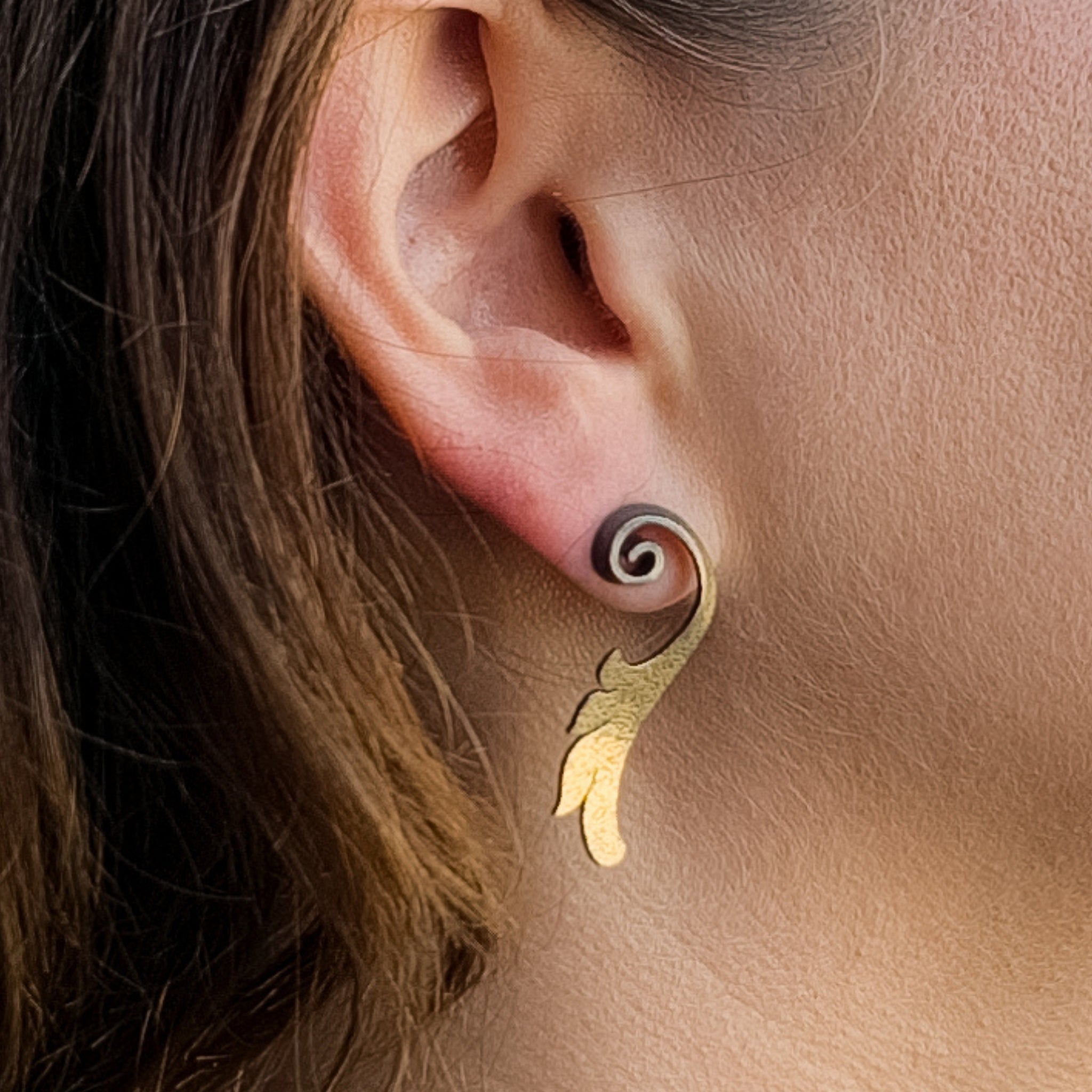 Scroll Acanthus Earrings in Silver and Gold Foil