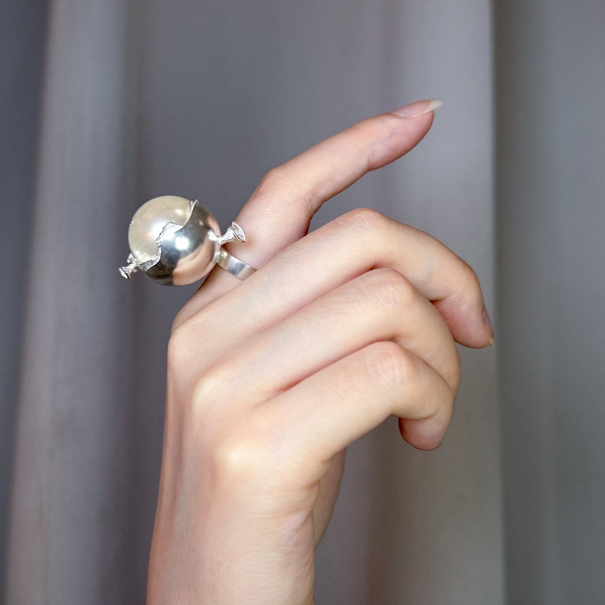 Silver, Pearl and Opal Balloon Monster Ring