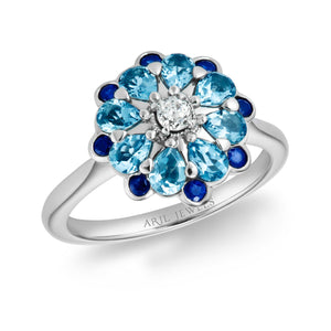 Rose Ring with Aquamarines, Sapphires and Diamond