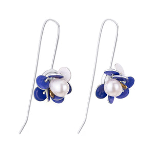 Enamelled Silver Bloom Drop Earrings with Gold