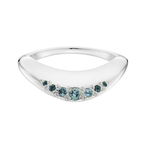 Silver and Brilliant-Cut Aquamarine Wave Ring