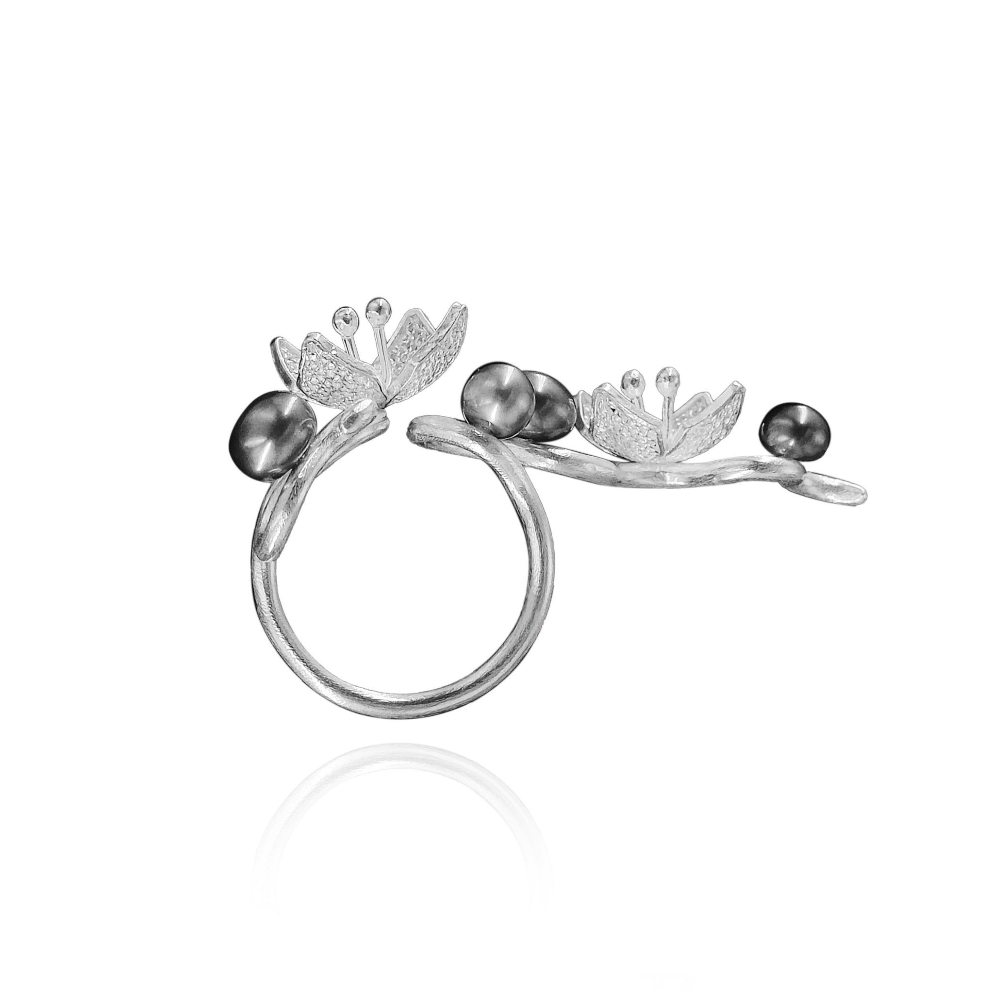 Fine and Sterling Silver Ixora Wrap Ring with Pearls