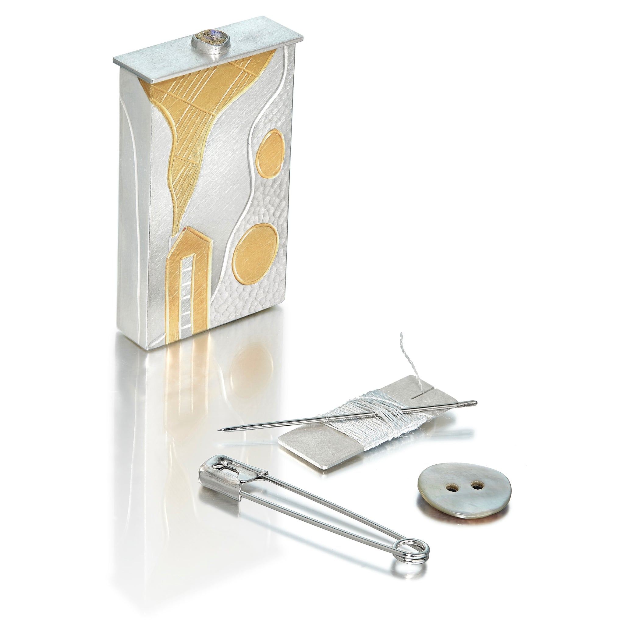 Stitched Lines Sewing Kit Brooch in Silver