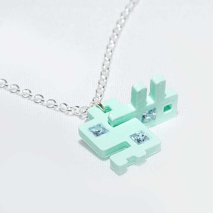 Green Connection Pendant Necklace in PLA, Silver and Gems
