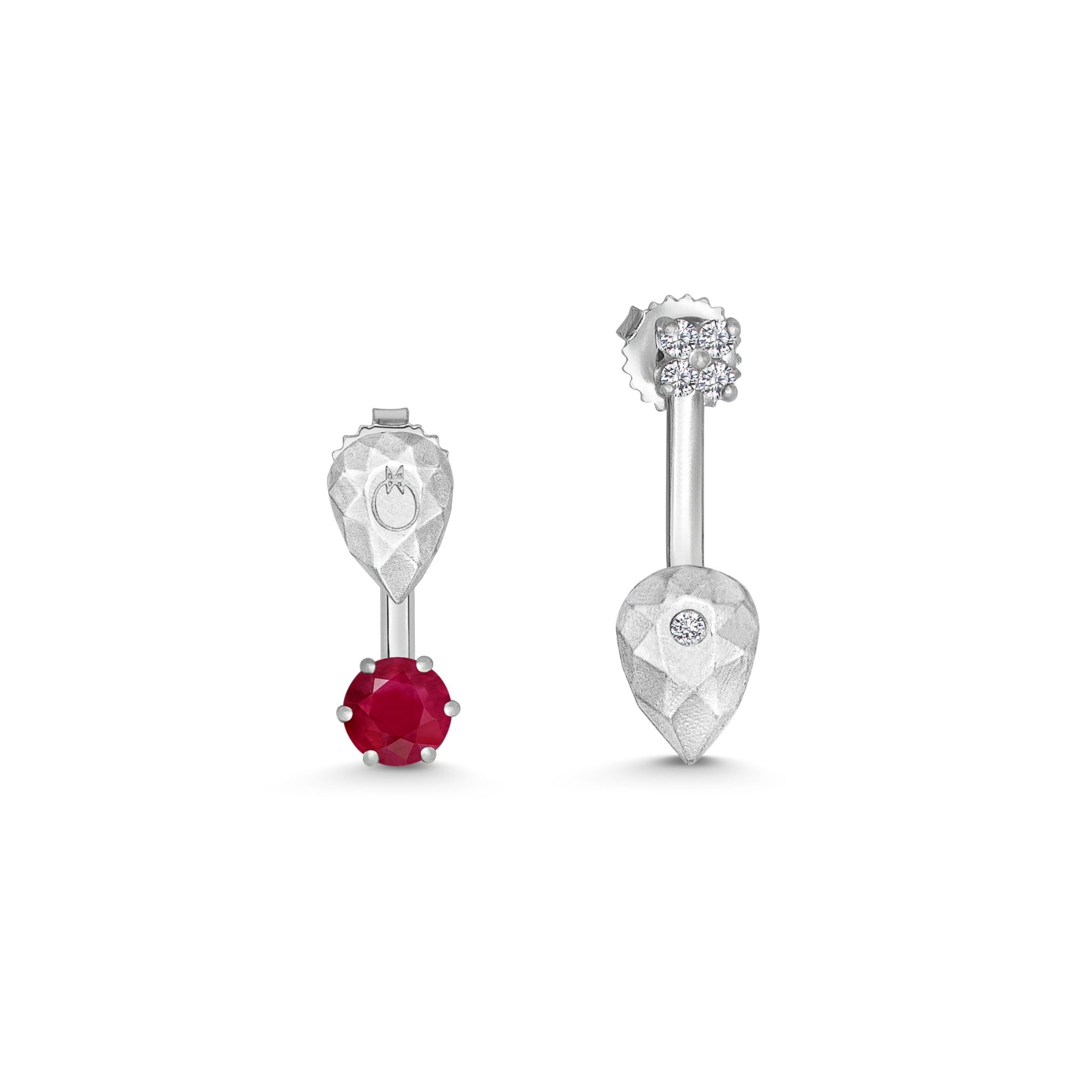 Diamond and Synthetic Ruby Pepita Silver Earrings