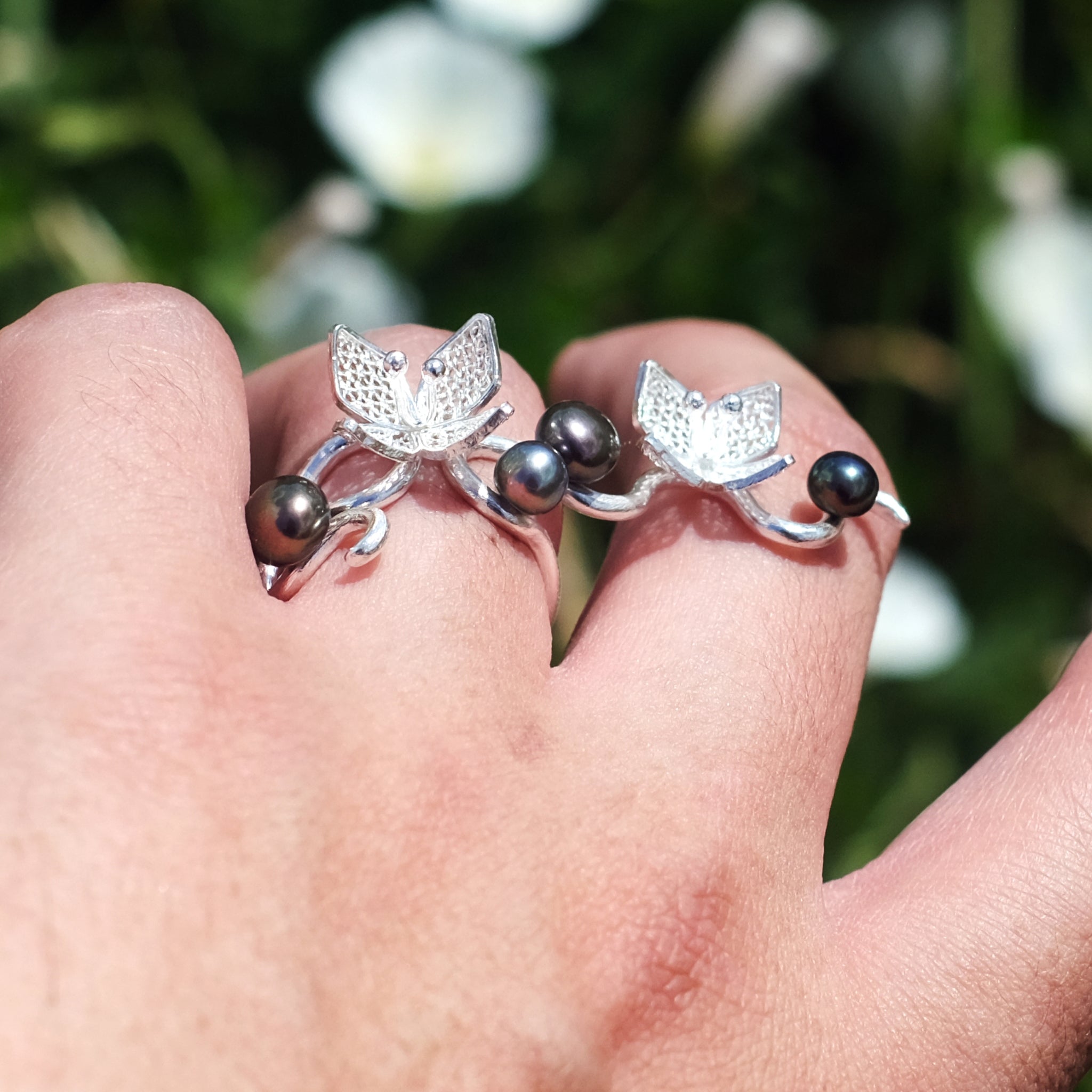 Fine and Sterling Silver Ixora Wrap Ring with Pearls