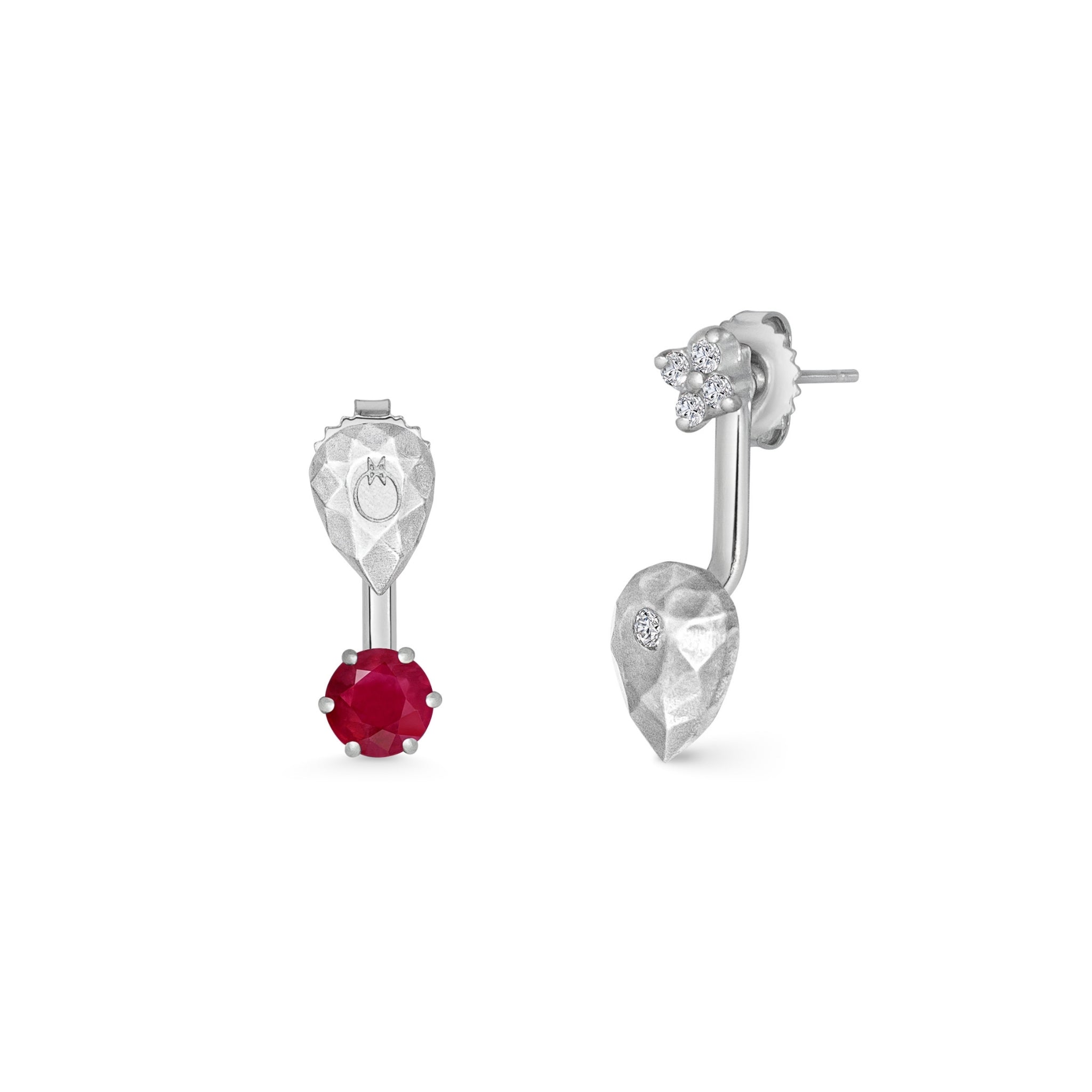 Diamond and Synthetic Ruby Pepita Silver Earrings