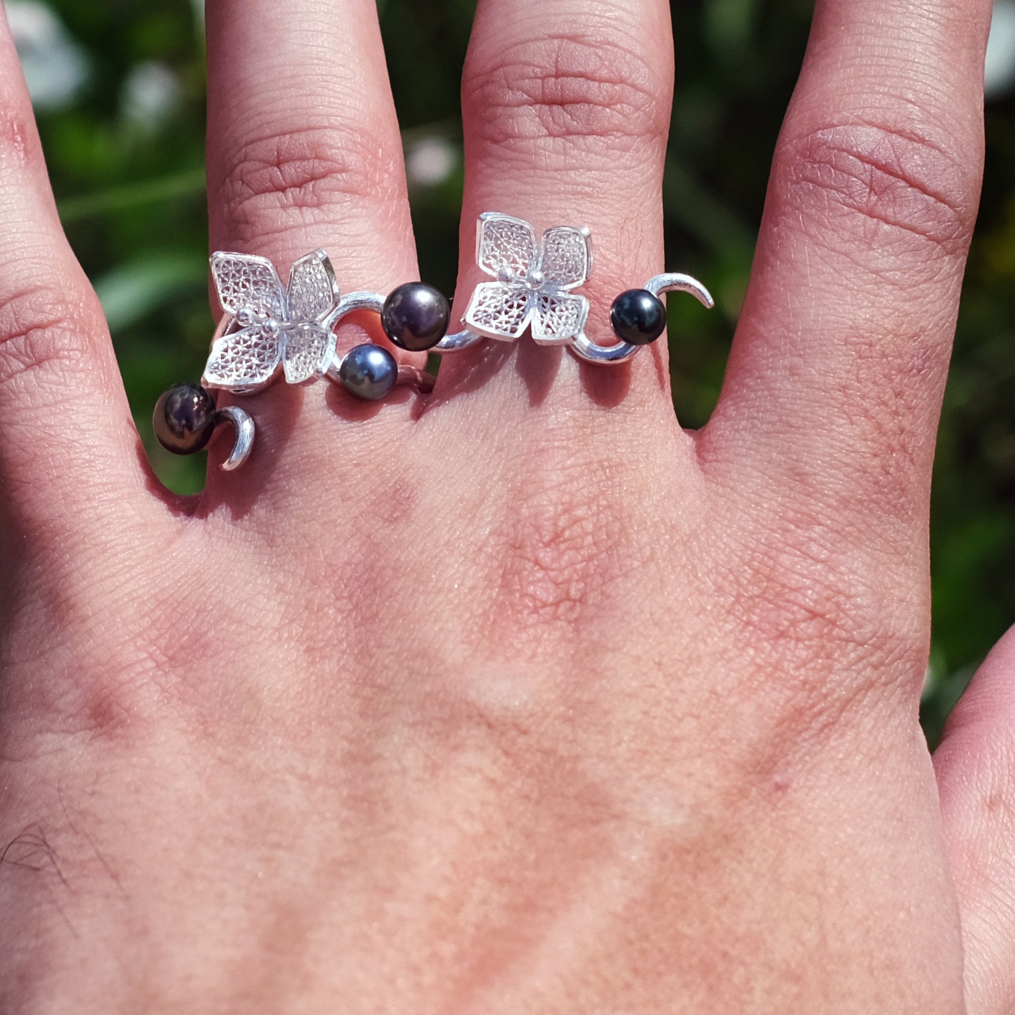Fine and Sterling Silver Ixora Wrap Ring with Pearls