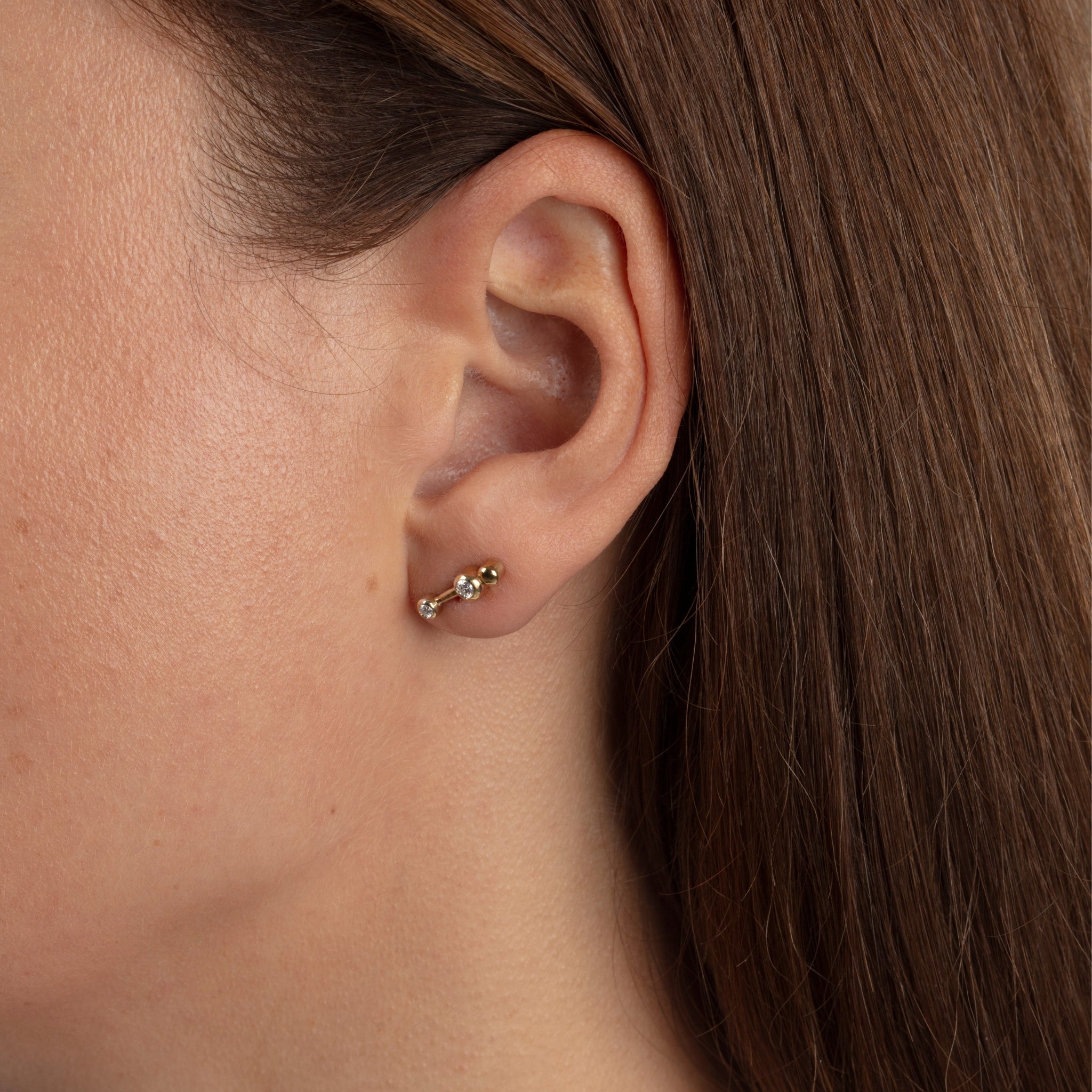 Mini Ray Single Stud v2 in Yellow Gold and Diamonds