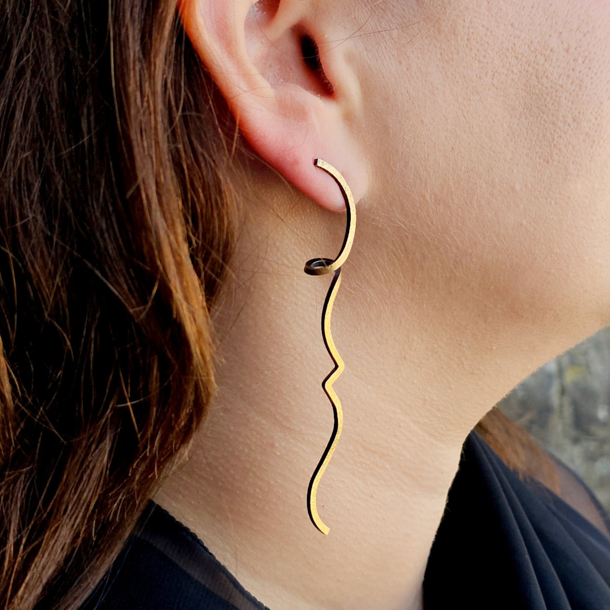 Deco Earrings in Oxidised Silver with Gold Foil