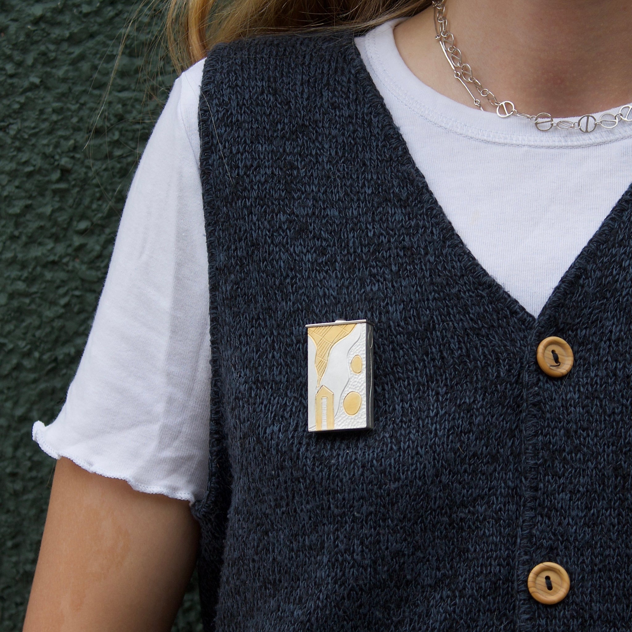 Stitched Lines Sewing Kit Brooch in Silver