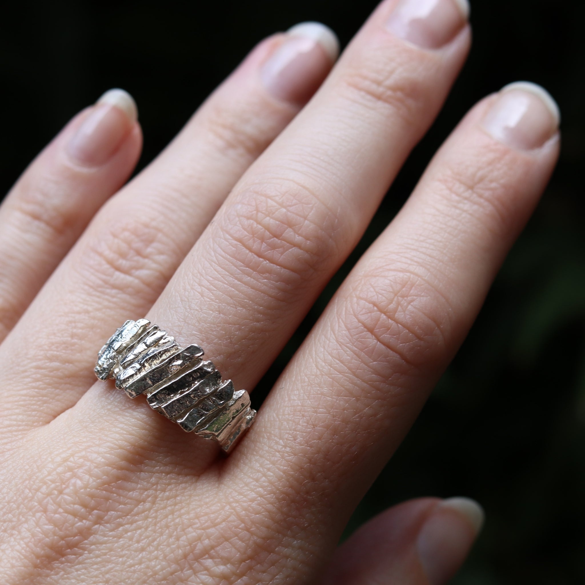 Cast Sterling Silver Basalt Textured Slim Ring
