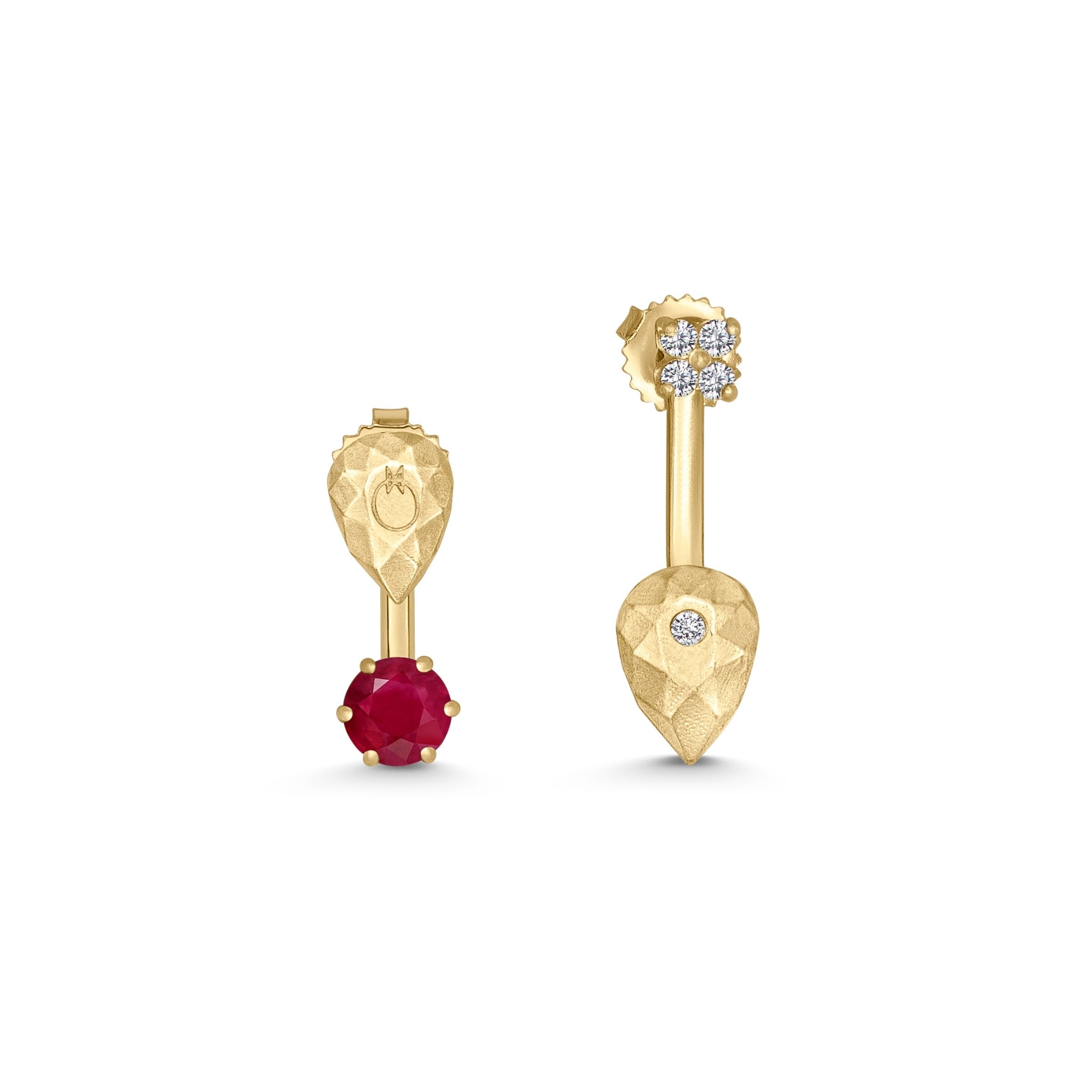 Diamond and Synthetic Ruby Pepita Silver Earrings