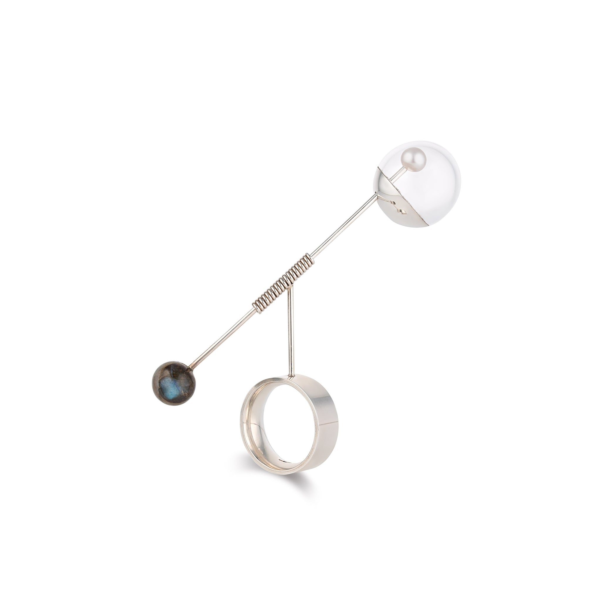 Orion Sterling Silver, Labradorite and Pearl Ring