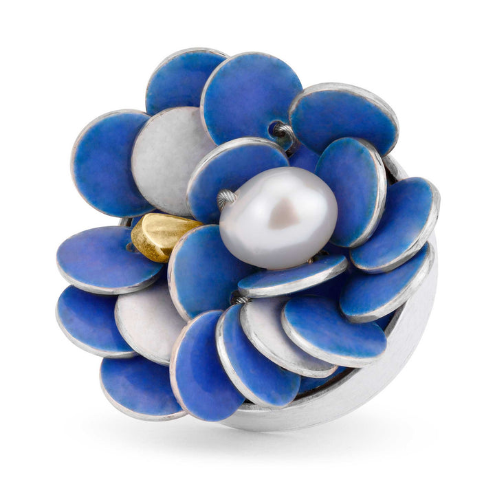 Lapel Pin in Enamelled Silver with Gold and Pearl