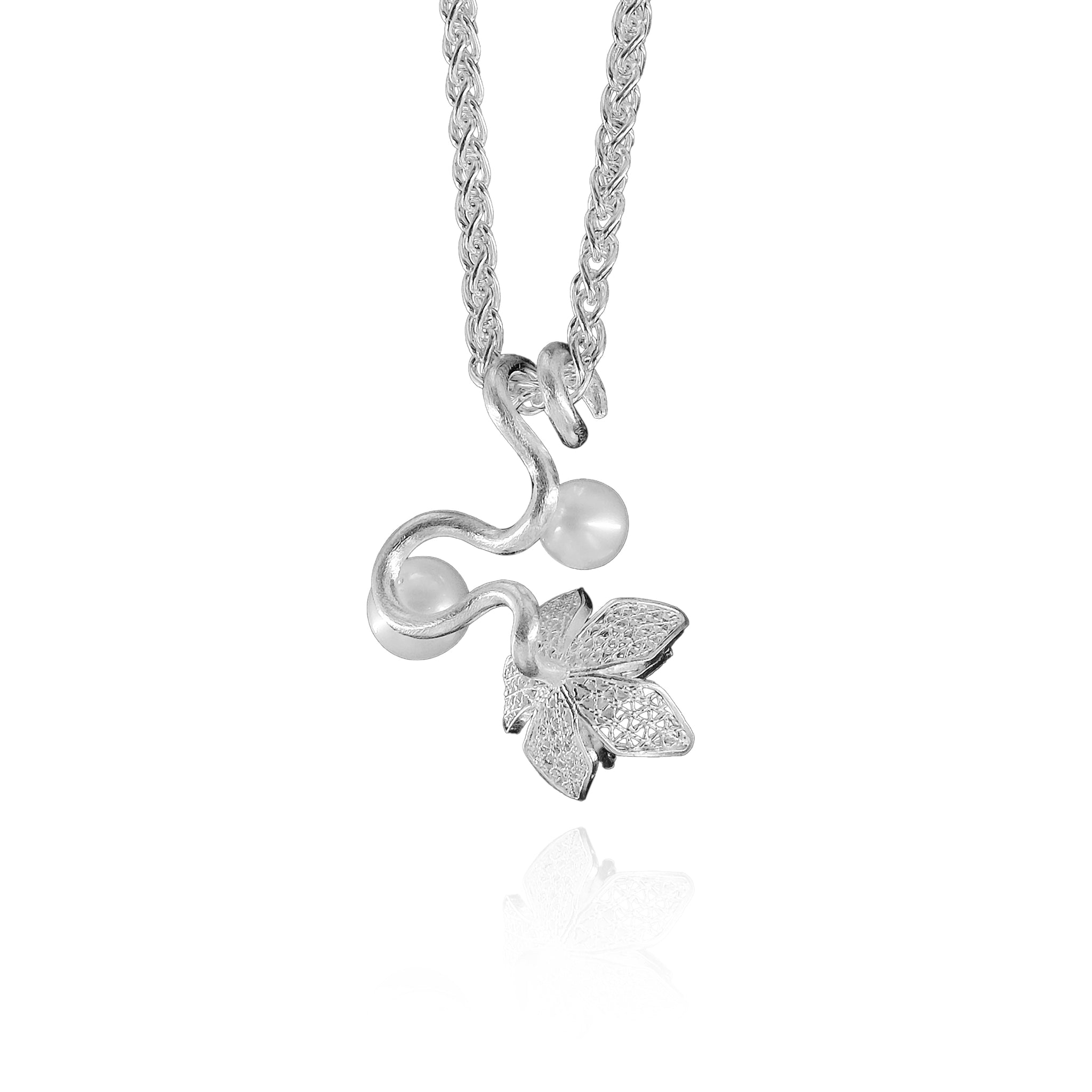 Jasminum Wrap Filigree Silver and Pearl Pendant