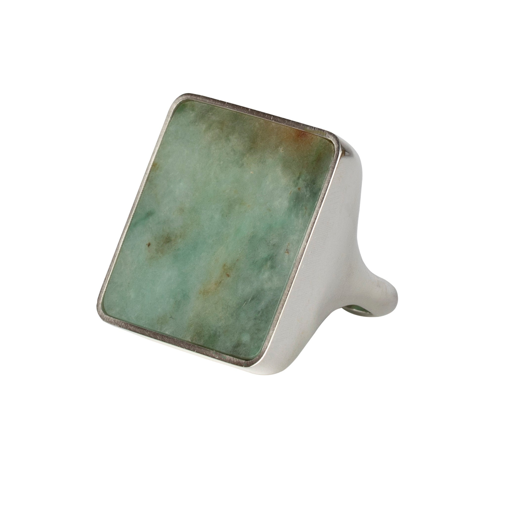 Goodwin Green Jade Square Ring in Sterling Silver