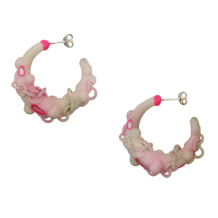 Green/Pink Nylon and Mother-of-Pearl MOP Earrings