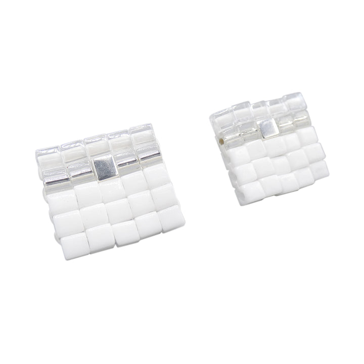 Nwene Stud Earrings in White and Clear Glass Beads