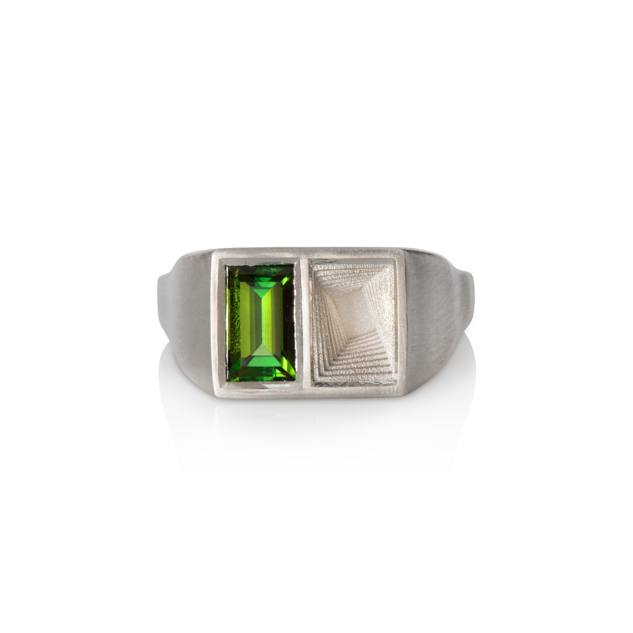 Baguette-Cut Green Tourmaline Duo Ring in Silver