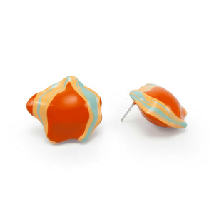 Float Earrings Red/Pastel Orange on Brass and Silver