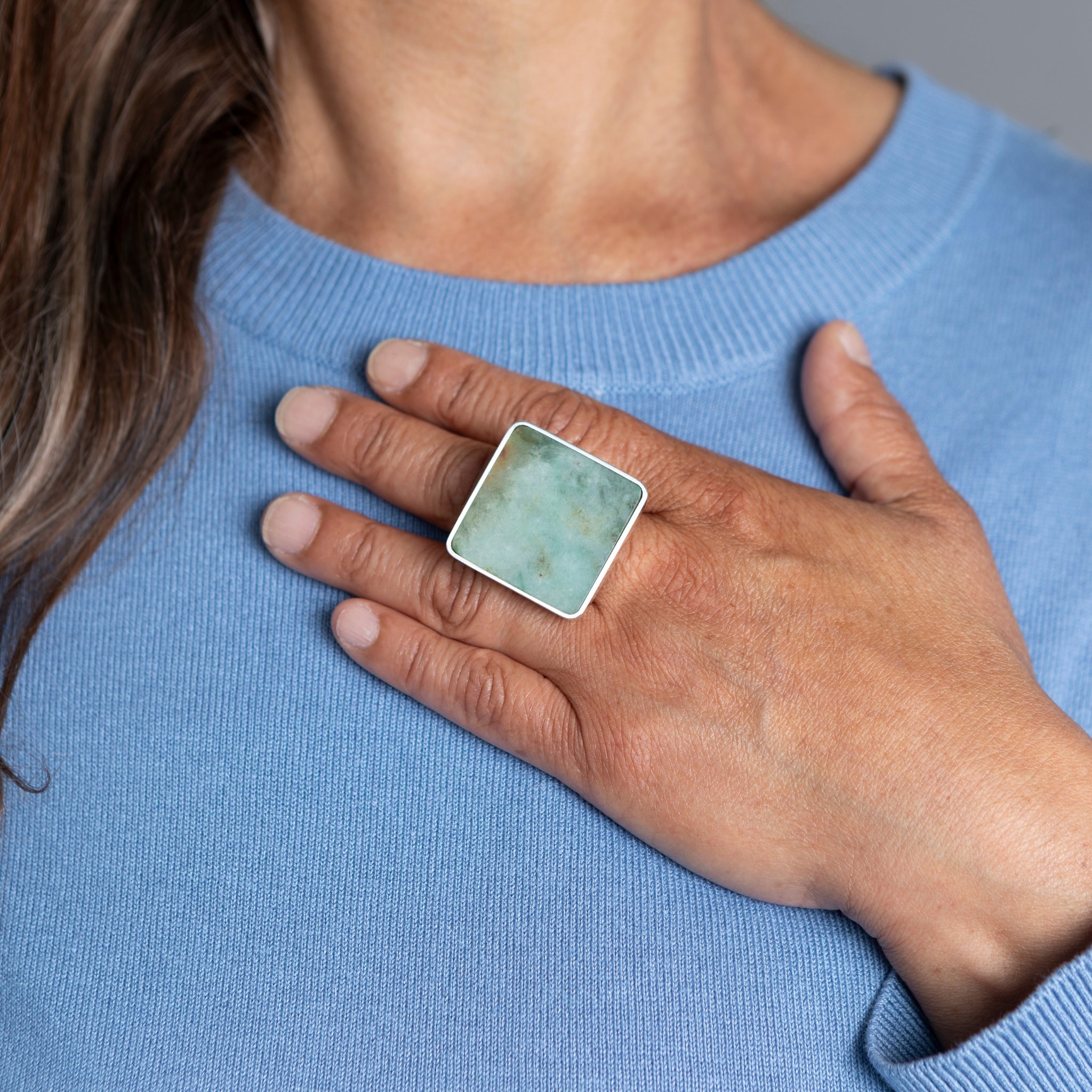 Goodwin Green Jade Square Ring in Sterling Silver