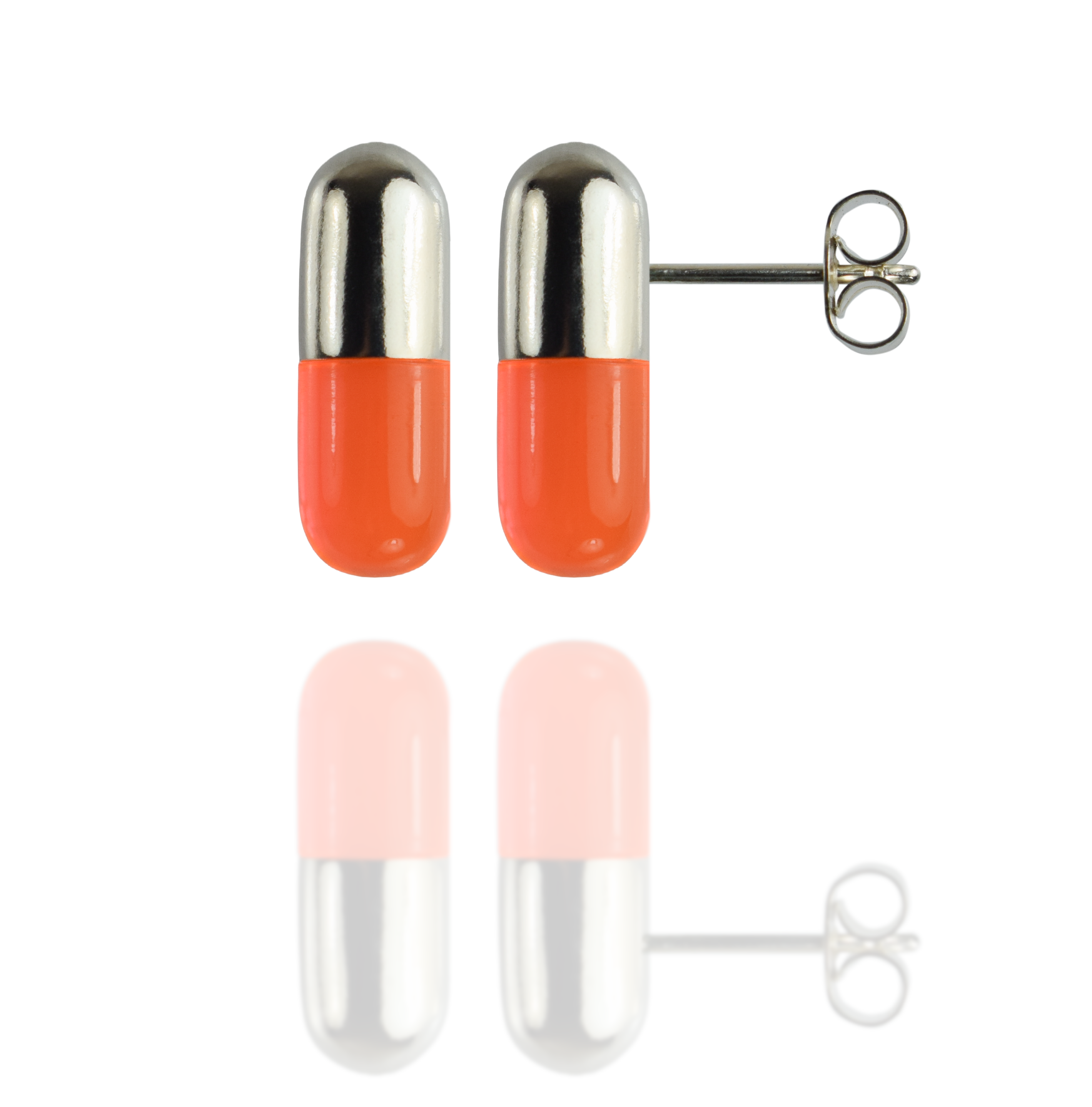 Repeat Prescription Orange Pill Earrings in Silver
