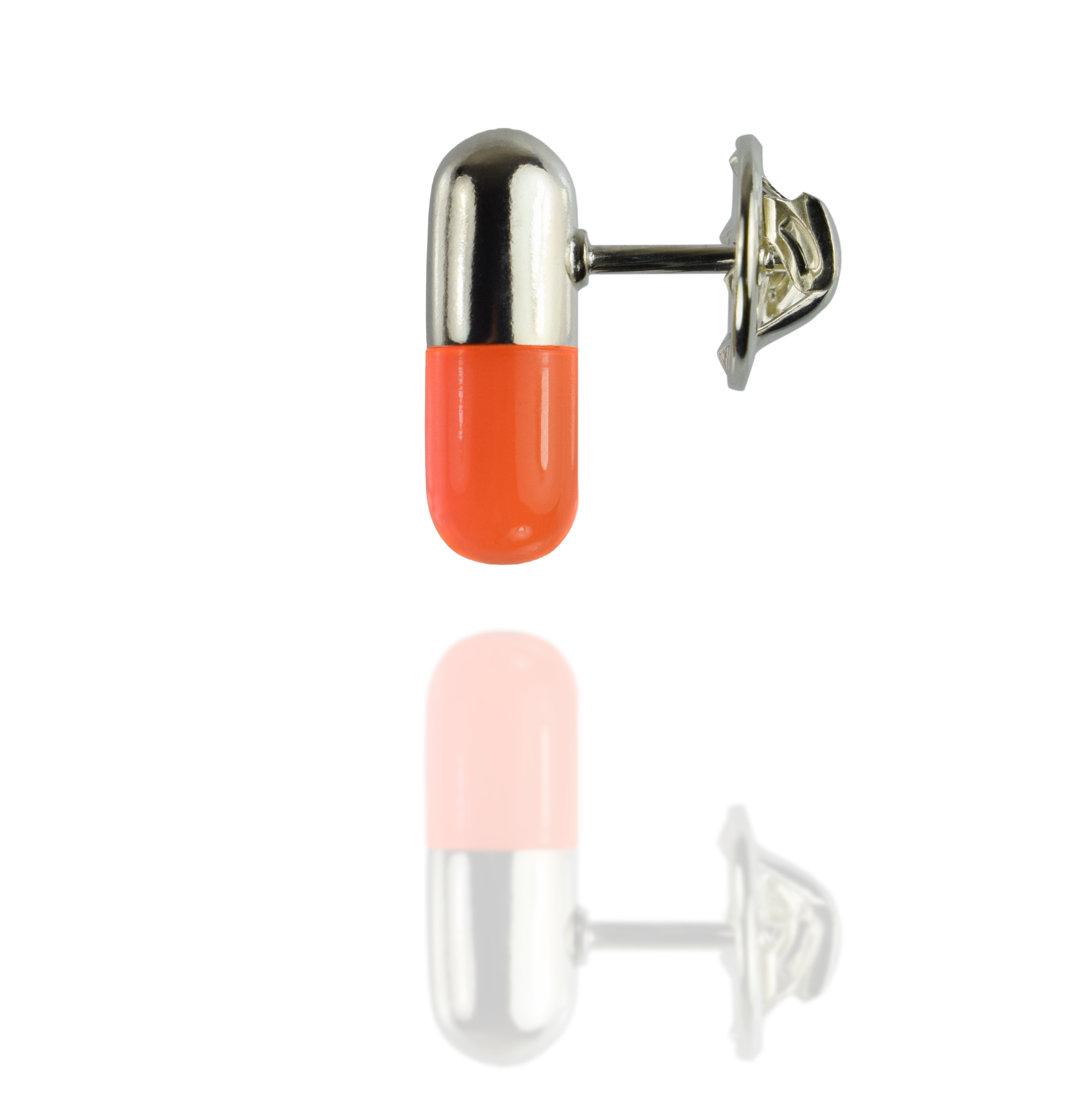 Orange Pill Prescription Pin in Acrylic and Silver