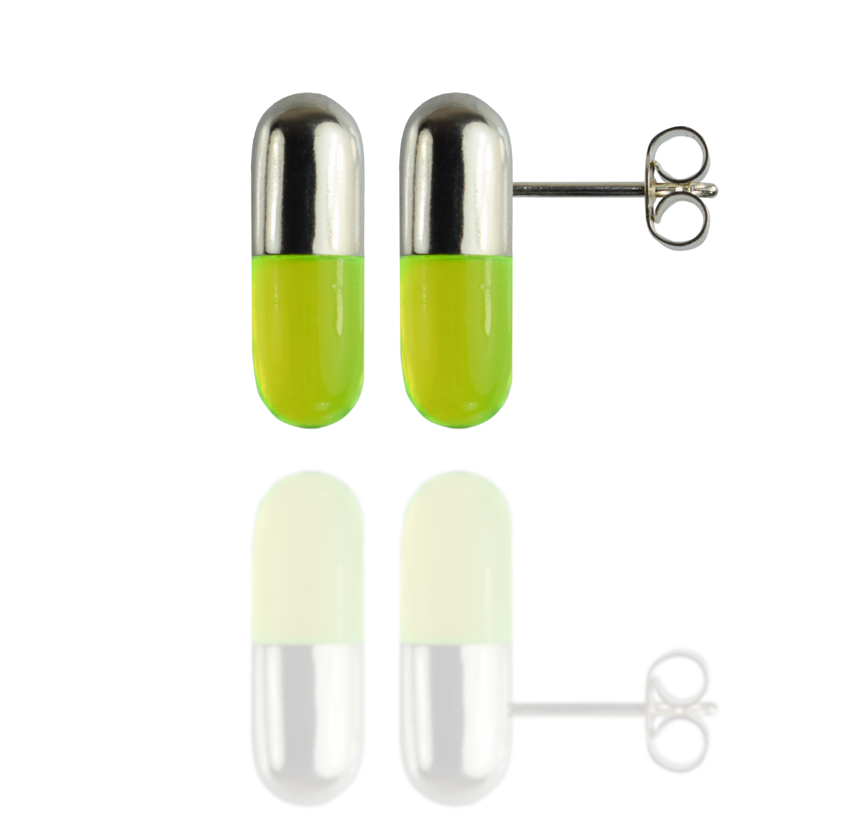 Repeat Prescription Silver and Yellow Pill Earrings