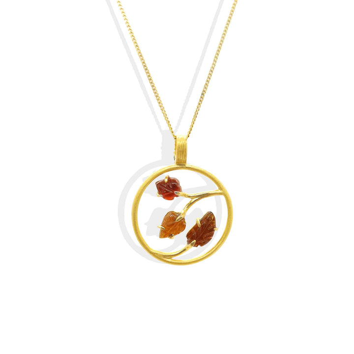 Reversible tourmaline and enamel branch leaf round pendant