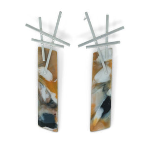 Earrings in Marbled Plastic with Silver Details