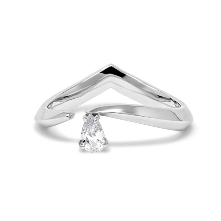 Tear Drop Ring in Rhodium-Plated Silver and Topaz