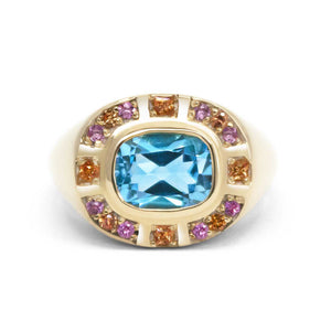 Sunray Halo Signet Ring in 14ct Gold and Gemstones
