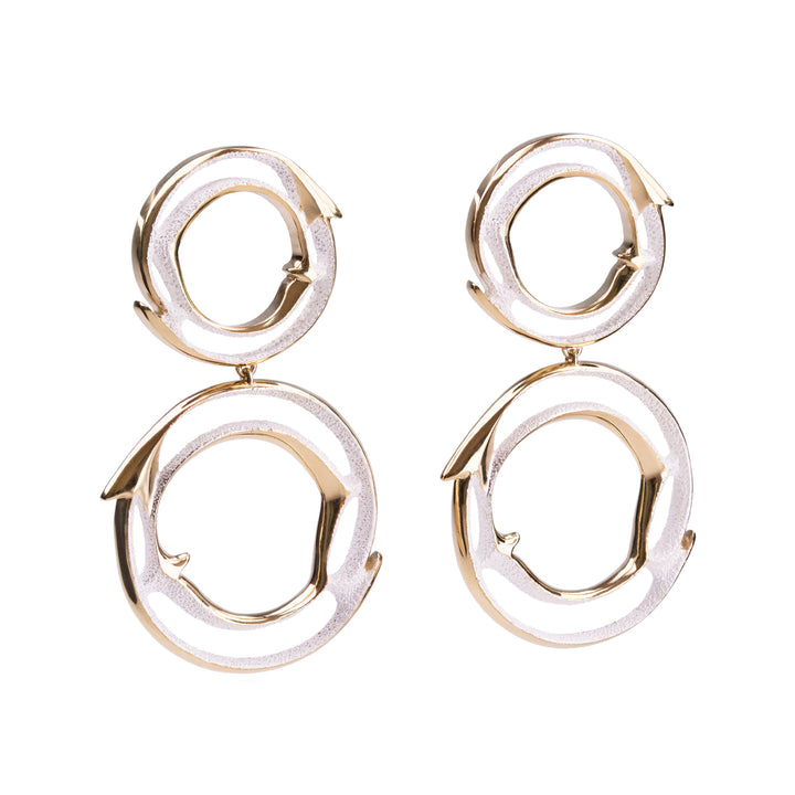 Double Halo Recycled Silver Earrings with 18ct Gold