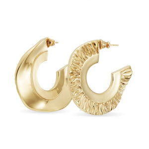 Polished 18ct Gold-Plated Ripple Hoop Earrings