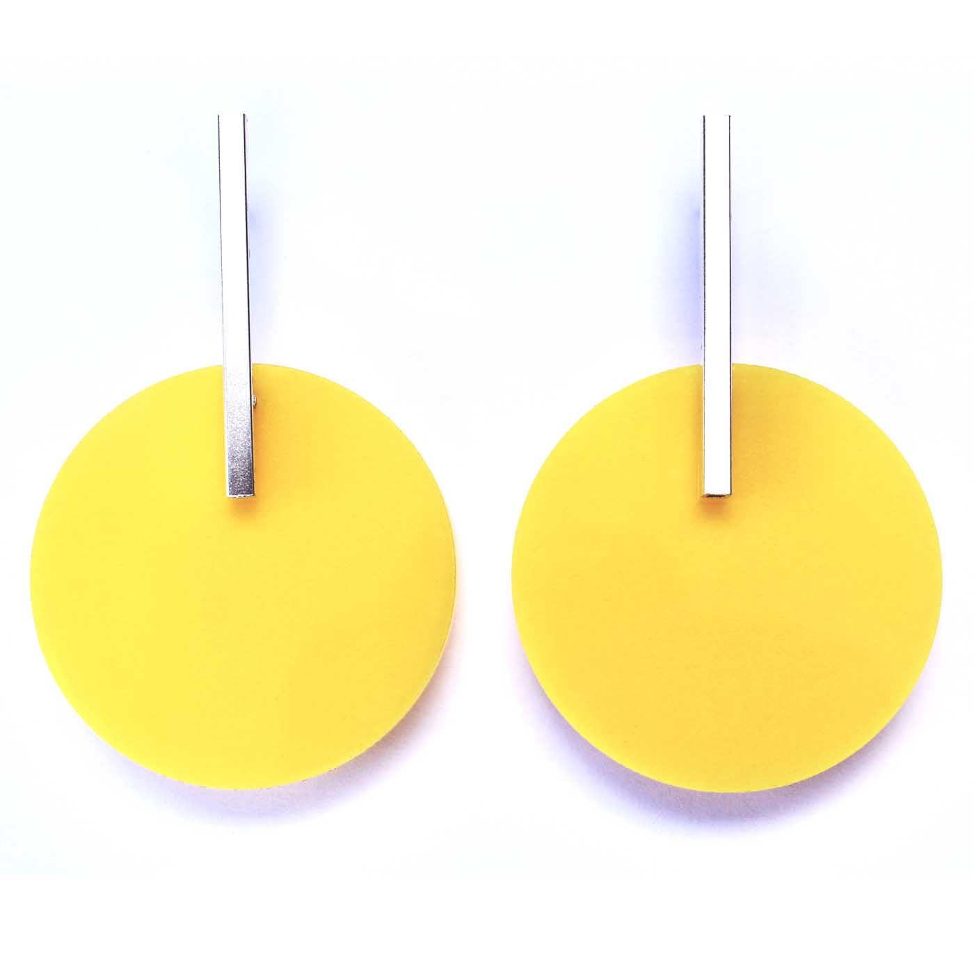 Circle Earrings in Silver with Yellow Acrylic