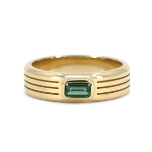 Tri-Grooved Men’s Engagement Ring with Emerald