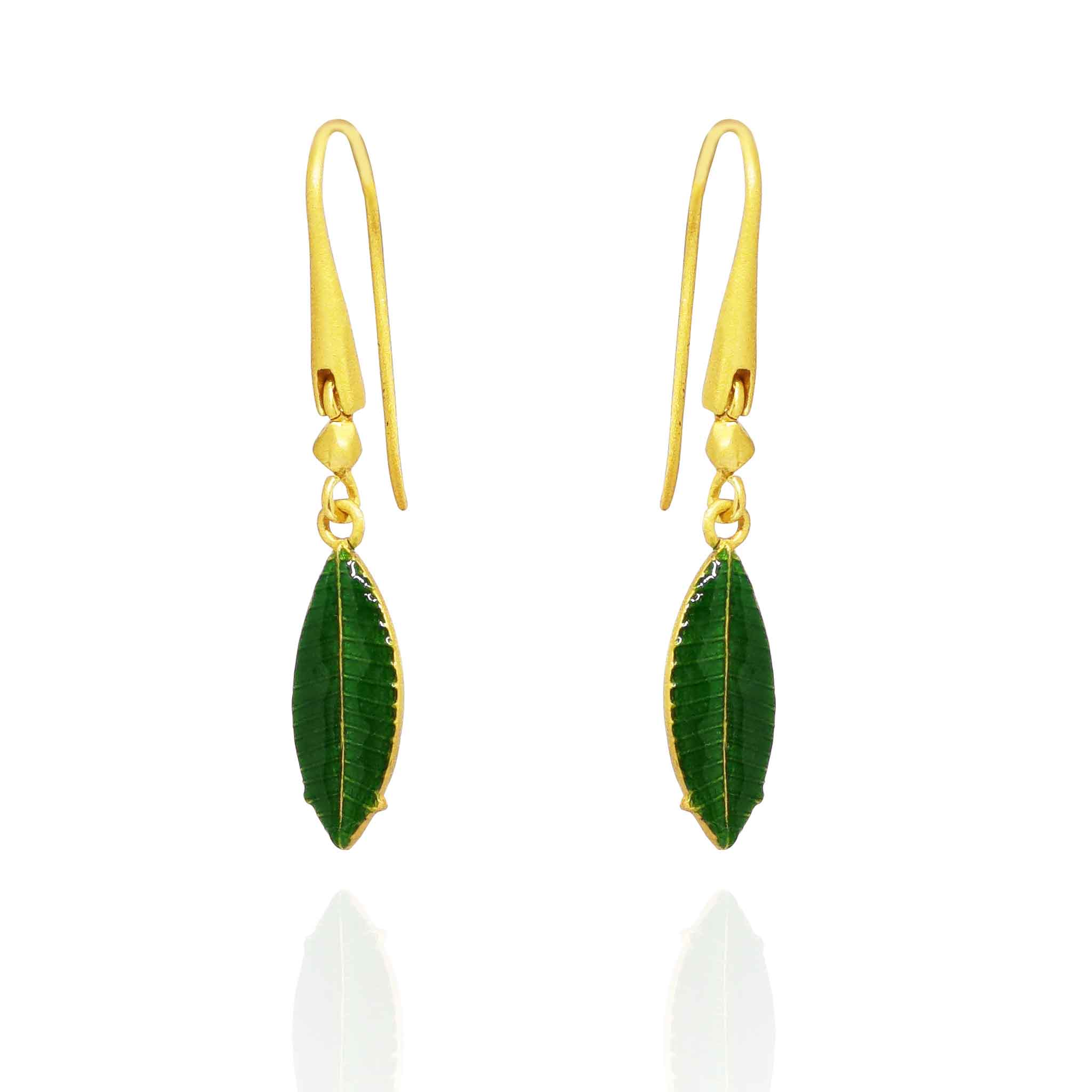 Green enamel leaf earrings