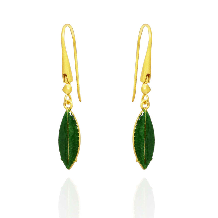 Green enamel leaf earrings