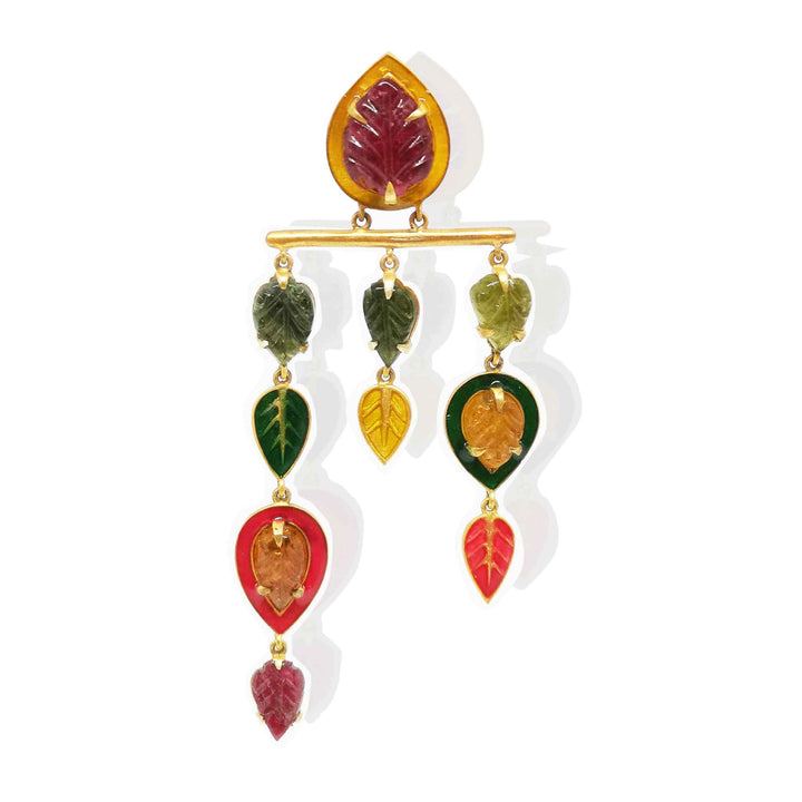 Hanging leaves hand carved tourmaline pendant